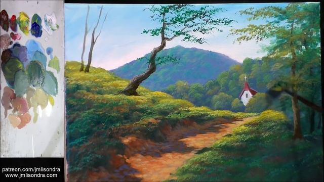 Acrylic Landscape Painting In Time-lapse / On The Way To Church / JMLisondra