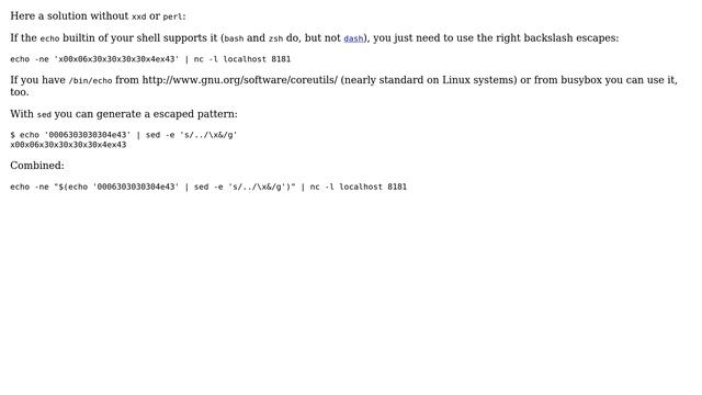 Unix & Linux: convert a hex string to binary and send with netcat (4 Solutions!!) смотреть онлайн