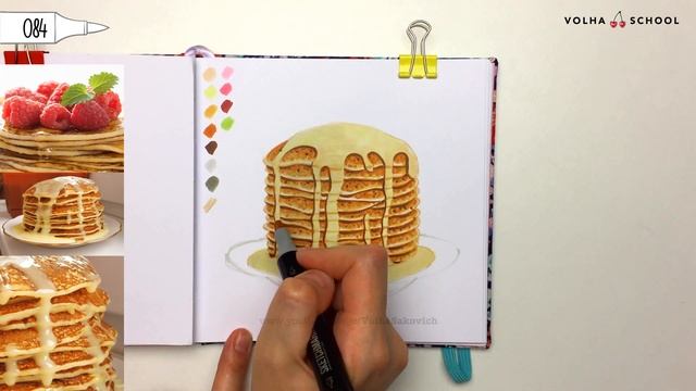 Как нарисовать блины со сгущенкой? / Видео-урок по рисованию маркерами для новичков #58 смотреть онлайн