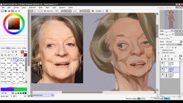 Рисую Мэгги Смит (Maggie Smith). Paint Tool Sai2. Speedpaint.