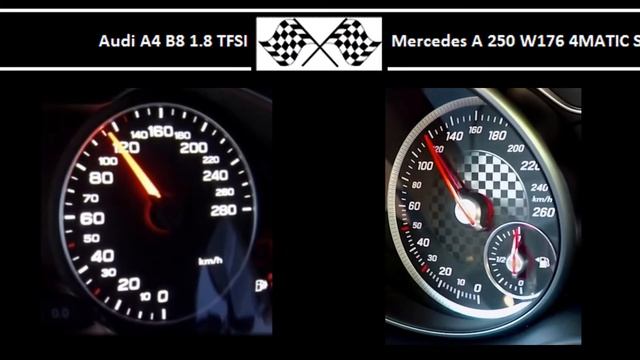 Audi A4 B8 1.8 TFSI VS. Mercedes A 250 W176 4MATIC Sport - Acceleration 0-100km/h смотреть онлайн