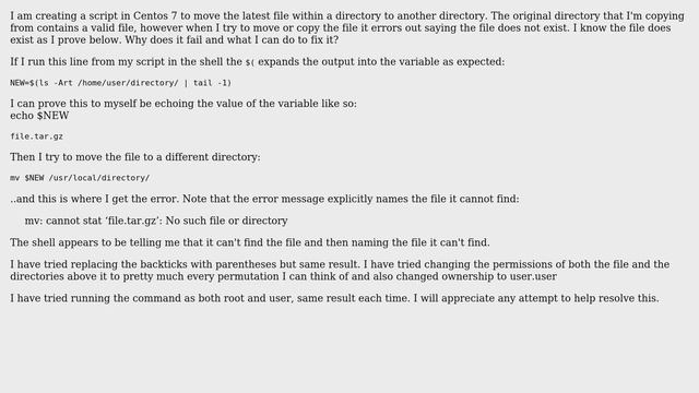 File exists but mv errors out with: "mv: cannot stat file.tar.gz : No such file or directory" смотреть онлайн
