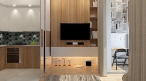 Дизайн интерьера однокомнатной квартиры в стиле функциональный минимализм.