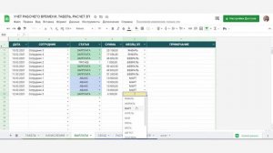 Расчет зарплаты сотрудников в Гугл таблице/Excel. Таблица расчета ЗП за отработанное время