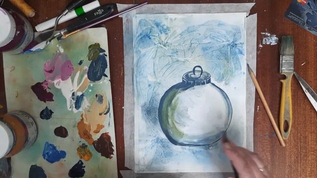 Как нарисовать шишку в шаре. Рисуем новогодний шар. Рисуем зиму. Нарисуем шишку зимой. смотреть онлайн