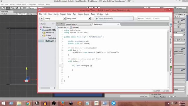 8. Unity 2D Brick Breaker Game Tutorial - Moving Ball On Keypress смотреть онлайн
