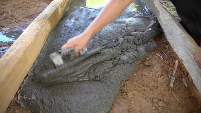 How to use stone lift column base, pour concrete floor for wooden house | Hien & Khoa lives on farm смотреть онлайн