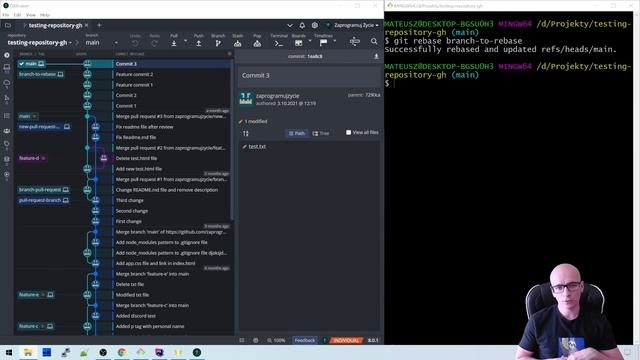 [Kurs Gita w praktyce] Jak działa rebase? git merge vs git rebase ⌨️ cz.18 (#50) смотреть онлайн