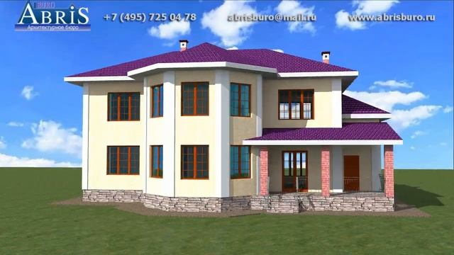 Проект двухэтажного дома K2558-264 с террасой, балконом и эркером сзади дома смотреть онлайн