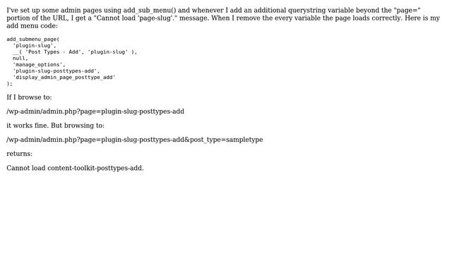 Wordpress: Adding querystring variable breaks admin URLs смотреть онлайн