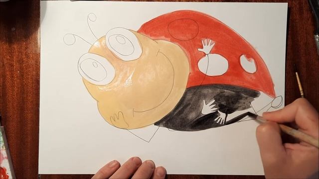 Рисуем по шагам божью коровку. смотреть онлайн