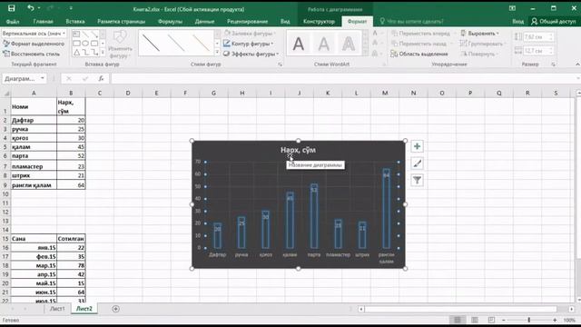 7-Dars. Excelda Diagrammalar Qo'yish. Grafik Funksiyalar - Doira, Ustun Chiziqli Grafika