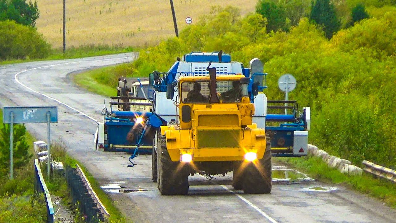 Эвакуация комбайна Енисей-950 с поля Кировцем К-701 на жесткой сцепке. смотреть онлайн