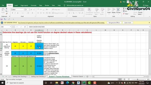 How To Calculate Travers In Excel Sheet With Formula's | Close Travers And Open Travers For Surveyo смотреть онлайн