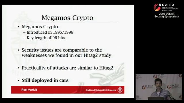 USENIX Security '13 - Dismantling Megamos Crypto: Wirelessly Lockpicking a Vehicle Immobilizer смотреть онлайн