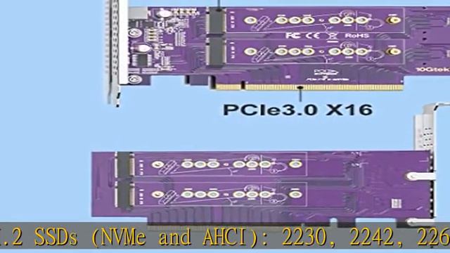 PCIe 3.0 To NVMe (4) M.2 Adapter For M.2 (M Key) SSD, X16,Compatible With PCIe 3.0 Motherboards And