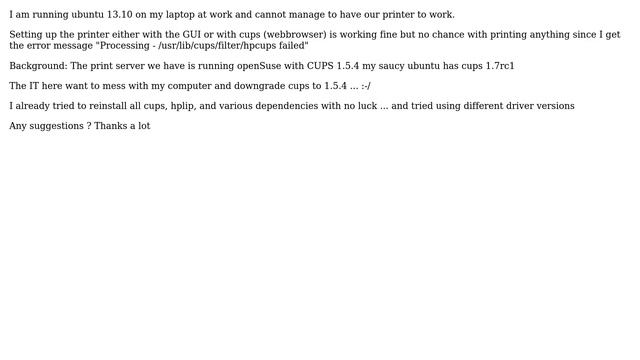 Ubuntu: Processing - /usr/lib/cups/filter/hpcups failed смотреть онлайн