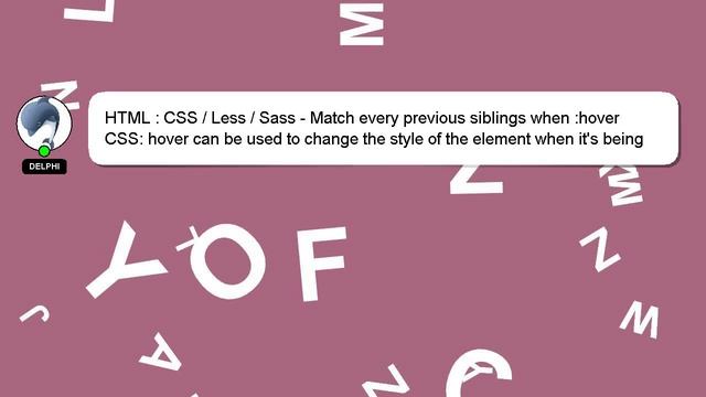 HTML : CSS / Less / Sass - Match every previous siblings when :hover смотреть онлайн