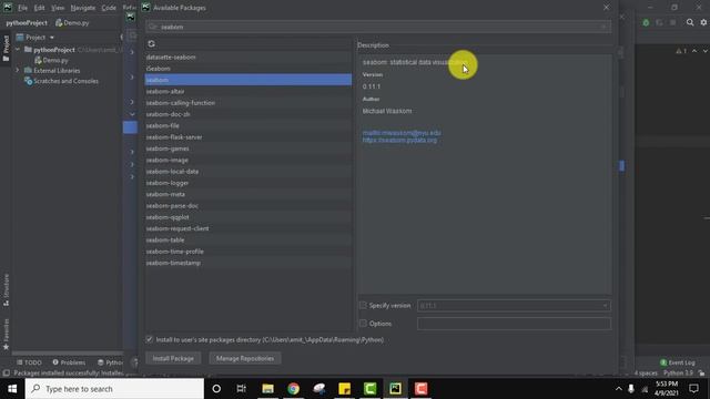 How to install Seaborn package on PyCharm IDE (2021) смотреть онлайн