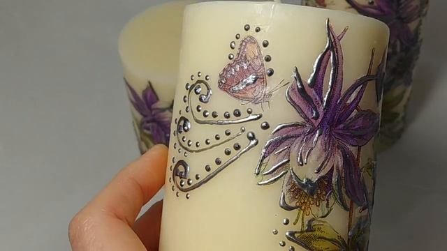 Декор свечей Декупаж свечей Аквилегия Candle's decor Home decor смотреть онлайн