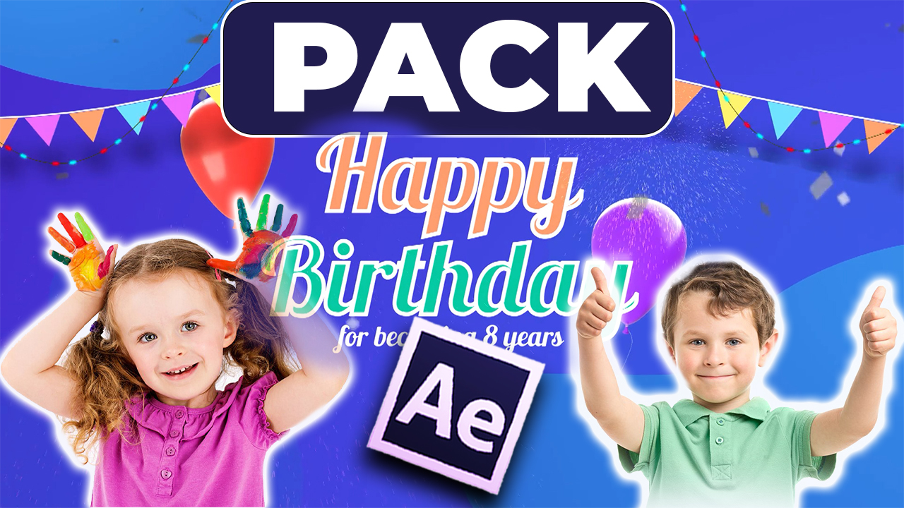 Сборник для создания детского слайд-шоу Happy Birthday Pack Black Green Screen Animation Video смотреть онлайн
