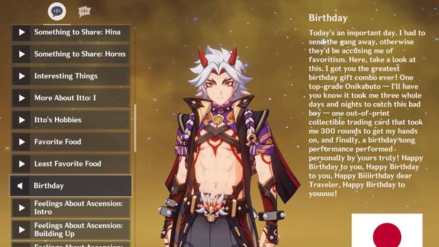 Arataki Itto Birthday Voice Line (all Languages)