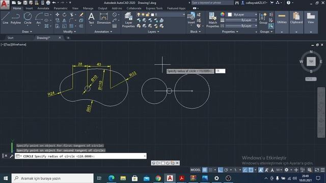 Autocad uygulamaları 2 (Line, Circle, Tan Tan Radius, Trim ) смотреть онлайн