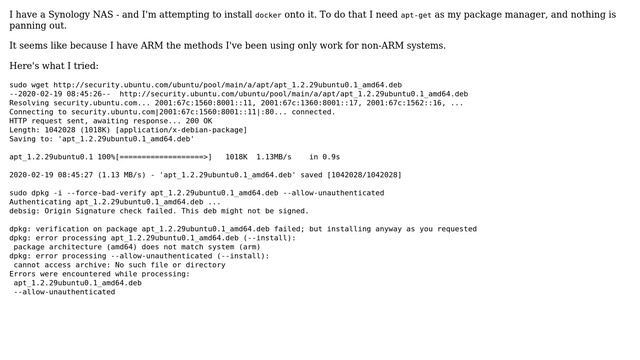 Unix & Linux: I'm trying to install apt-get onto an ARM64 using DPKG смотреть онлайн
