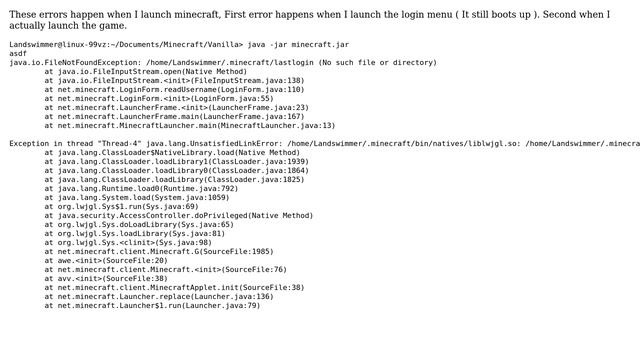 Ubuntu: Java can't launch minecraft, these errors happen. Using Java Oracle смотреть онлайн