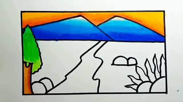 How To Draw Mountain Scenery Easy For Kids With Crayons | Drawing Mountain Scenery Easy And Nice смотреть онлайн