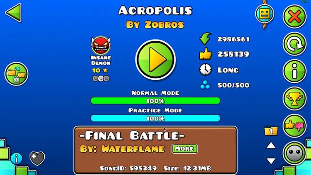 Acropolis By Zobros 100% // Geometry Dash Insane Demon