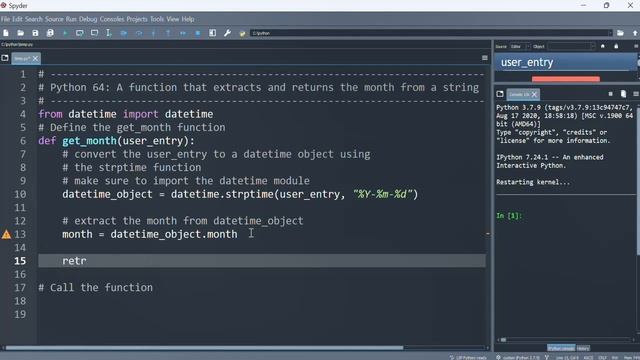 Python 64: A function that extracts and returns the month from a string using strptime смотреть онлайн