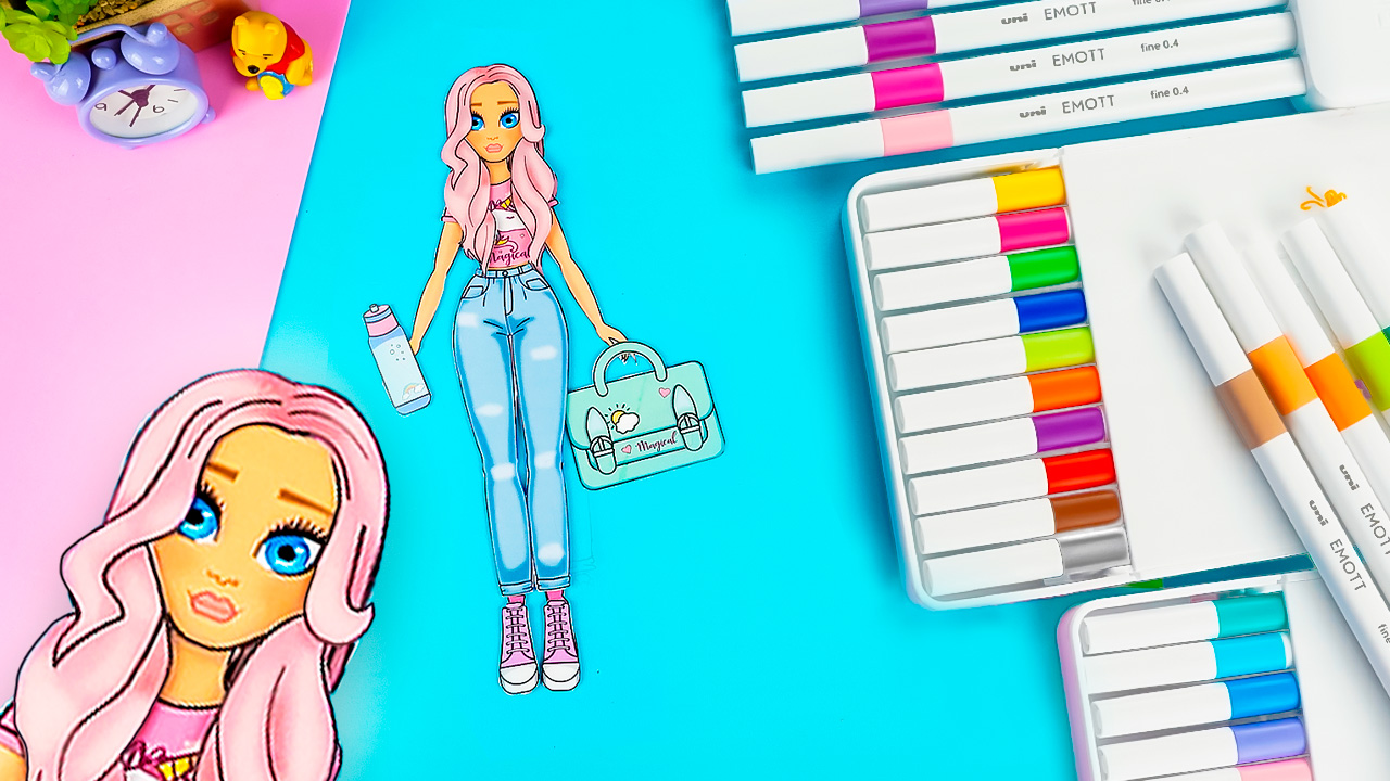 Кукла из бумаги Молли своими руками и обзор линеров EMOTT UNI Mitsubishi Pencil смотреть онлайн