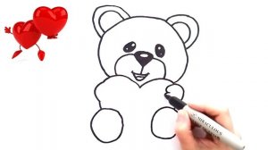 МИШКА на ДЕНЬ СВЯТОГО ВАЛЕНТИНА / КАК рисовать МИШКУ с сердечком