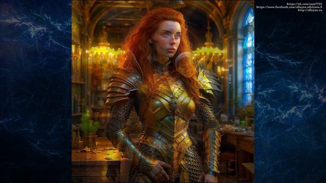 Нейросеть нарисовала прекрасную женщину-воительницу в золотом доспехе с огненно рыжими волосами смотреть онлайн