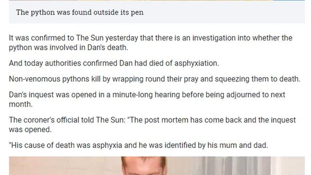 SNAKE DEATH PROBE Snake handler found dead with huge pet python by his body WAS suffocated to death смотреть онлайн