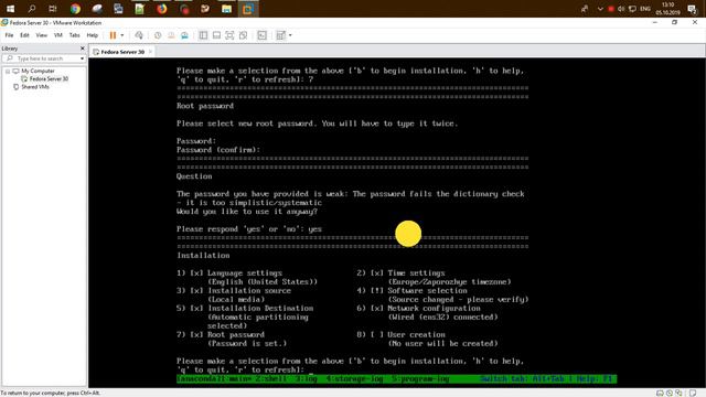 Установка Fedora Server 30 в VMware Workstation 15.5 смотреть онлайн