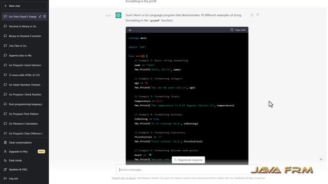 String formatting examples using fmt.printf in Golang 1.20 смотреть онлайн