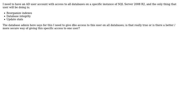 Databases: SQL User with only access to maintain indexes and statistics смотреть онлайн