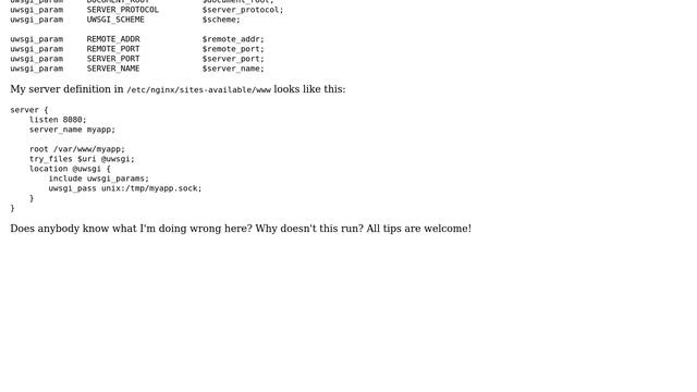Ubuntu: Nginx: unknown directive "uwsgi_param" in /etc/nginx/uwsgi_params:1 (2 Solutions!!) смотреть онлайн