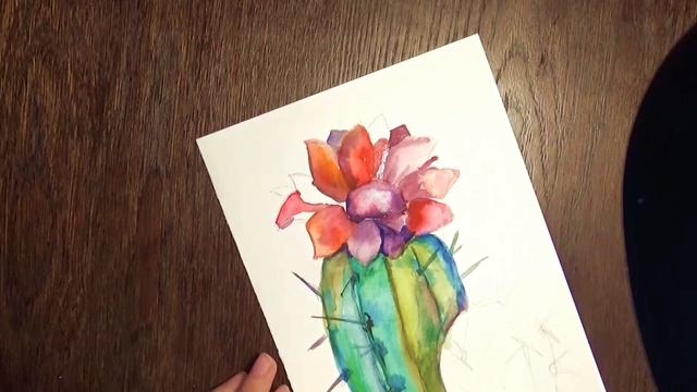 How to draw a cactus.Сactus bloomed. watercolor painting.Как нарисовать кактус с цветком акварелью! смотреть онлайн
