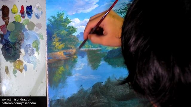 Acrylic Landscape Painting Lesson / Wooden Bridge On The River