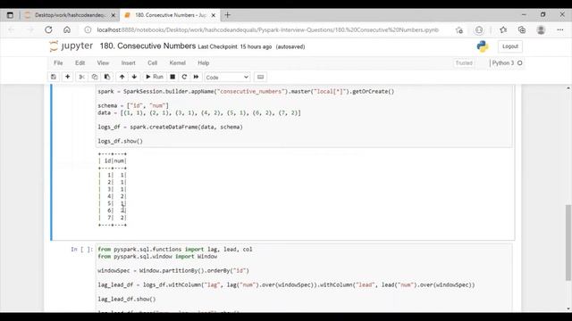 Consecutive Numbers - Leetcode problem in pyspark. смотреть онлайн