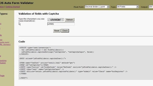JS Auto Form Validator - Captcha Validation example смотреть онлайн