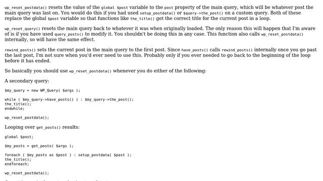 Wordpress: When should you use wp_reset_postdata vs wp_reset_query? смотреть онлайн