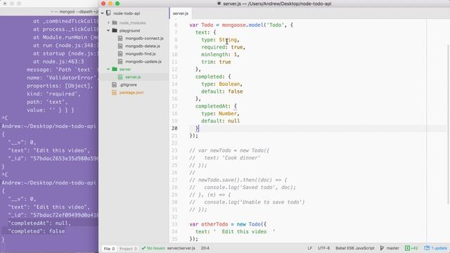 MongoDB Mongoose and REST APIs (Todo API): Validators Types and Defaults смотреть онлайн