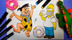 Рисунок-сравнение Фред Флинстоун и Гомер Симпсон