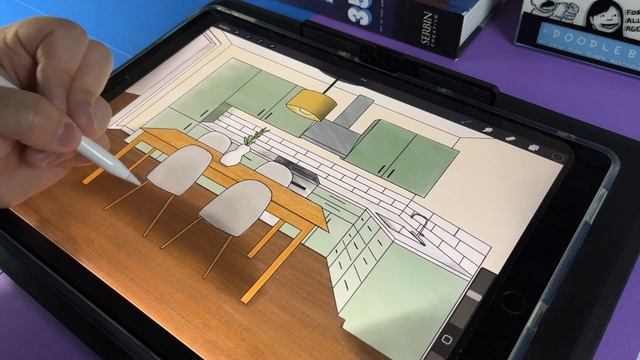 Interior Sketching: One Point Perspective Drawing in Procreate смотреть онлайн