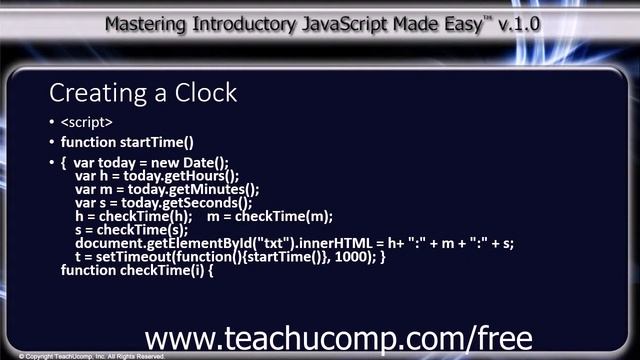JavaScript Training Tutorial Creating a Clock смотреть онлайн