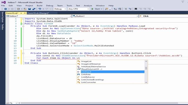 VB net: load data from sql database in a listbox and insert only selected items in access database смотреть онлайн